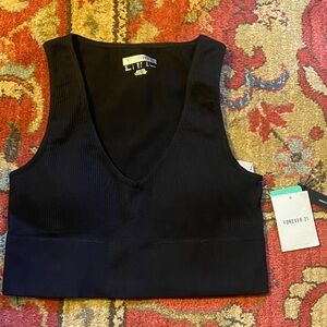 Forever 21 Black V-Neck Ribbed Tank